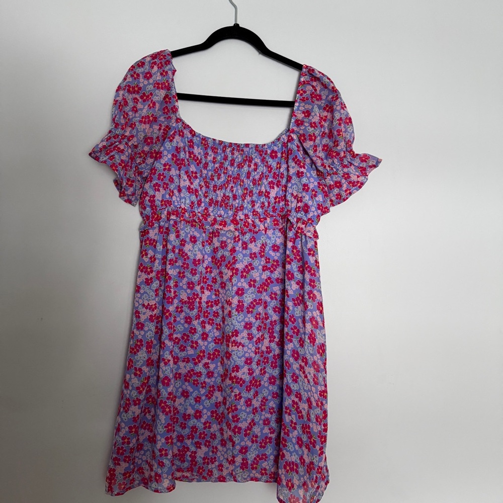ASOS Women’s Pink Purple Floral Puff-Sleeve Dress - Picture 3 of 4